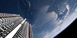 A batch of SpaceXs Starlink satellites in orbit before their deployment.