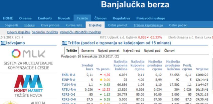BLSE: Ostvaren sedmični promet od 506.694 KM