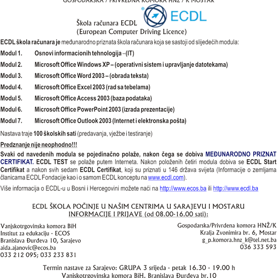 Pohađajte u Sarajevu i Mostaru ECDL - međunarodno priznatu školu računara u 146 država svijeta