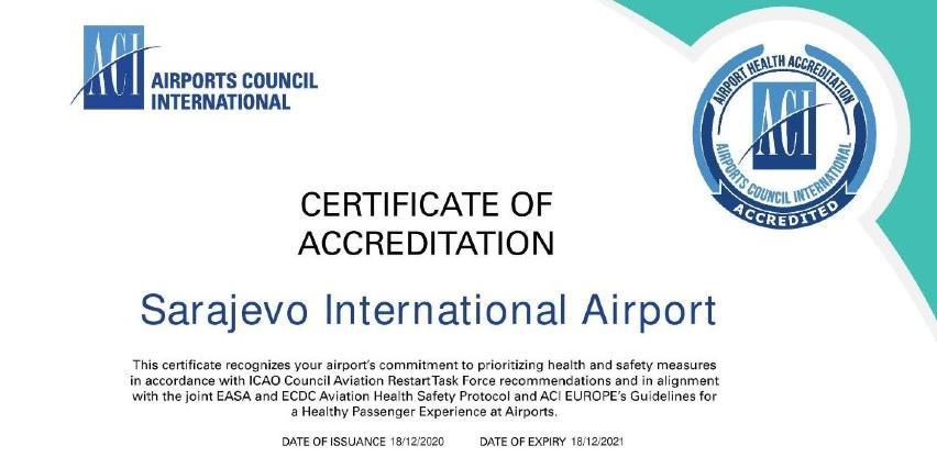 Međunarodni aerodrom Sarajevo dobio certifikat o zdravstvenoj akreditaciji