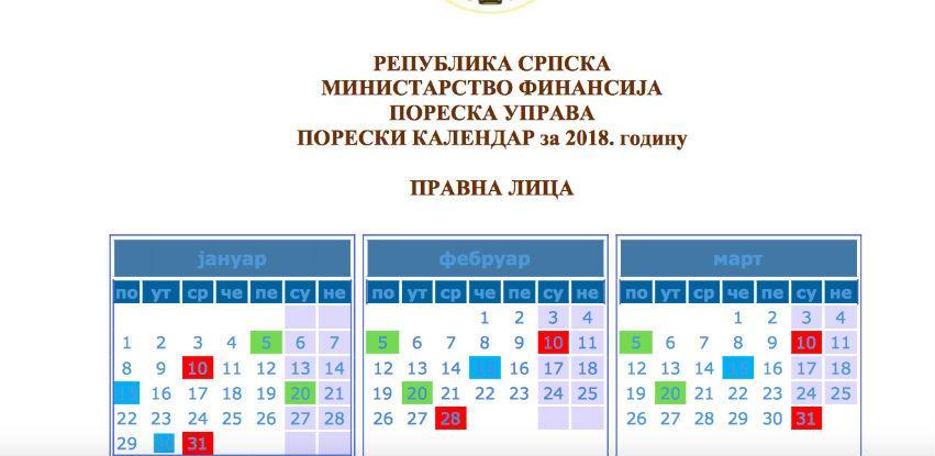 Poreski kalendar na uvidu poreskim obveznicima