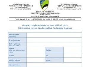 Kreiran obrazac za upis podataka u bazu MSP-a i obrta u TK