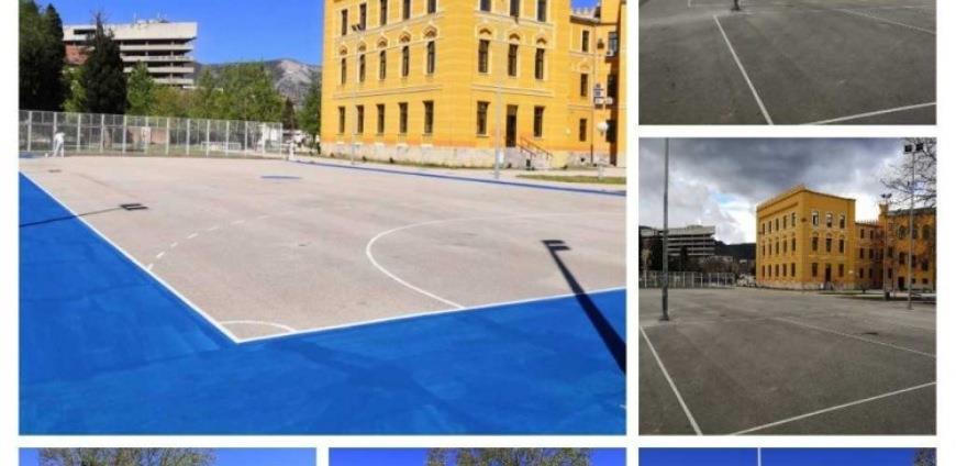 Uređena zgrada stare mostarske gimnazije i njezin okoliš