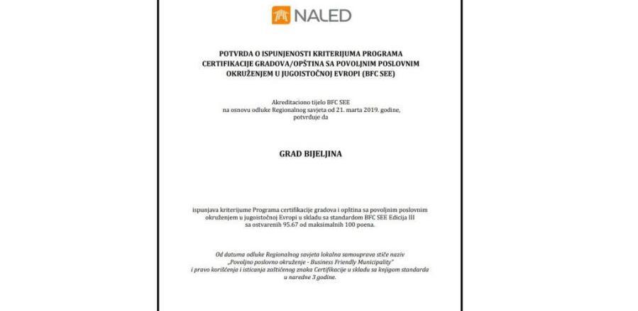 Bijeljini potvrđen status grada sa povoljnim poslovnim okruženjem