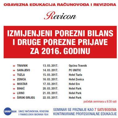 Izmijenjeni porezni bilans i druge porezne prijave za 2016. godinu
