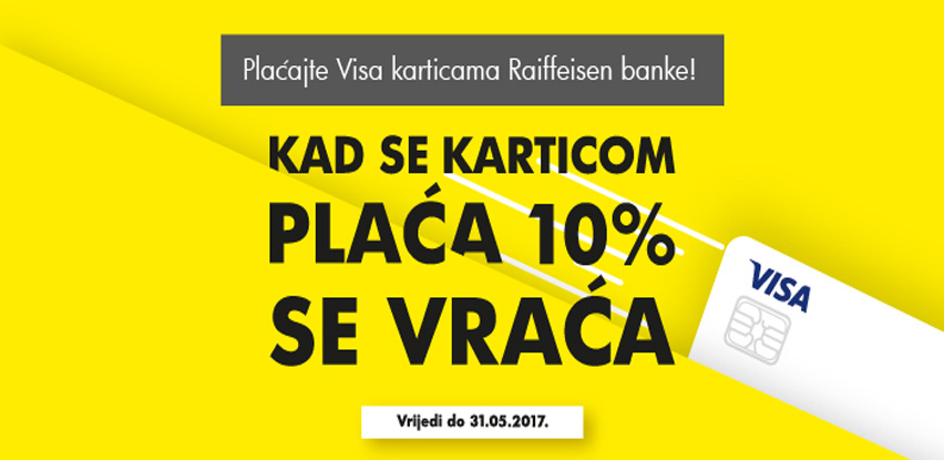Nova kampanja Raiffeisen banke: 'Kad se karticom plaća 10% se vraća'