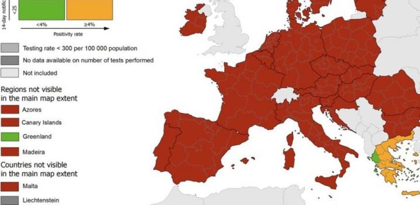 EU uvodi tamne crvene zone na epidemiološku kartu Evrope