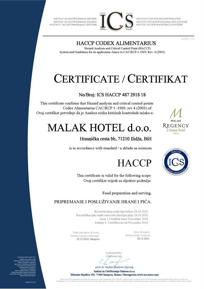 Malak Regency Hotel okončao proces certificiranja po međunarodnim standardima