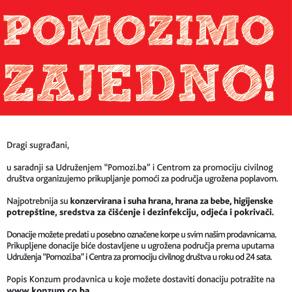Konzum BiH u saradnji sa Pomozi.ba i CPCD pomaže ugroženim područjima