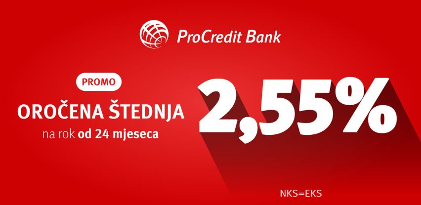 ProCredit Bank: Akcijska kamatna stopa od 2,55% za štednju na 24 mjeseca