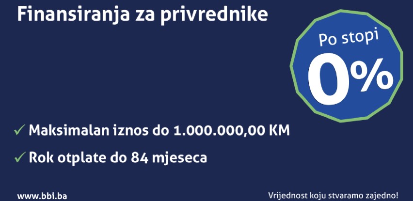 BBI finansiranje za privrednike sa područja Kantona Sarajevo uz profitnu stopu od 0 posto